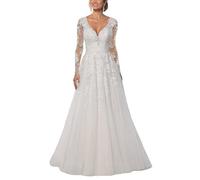 SEVENYXX Abito da Sposa delle Donne, Abito da Sposa, Pizzo Puro, Abito da Sposa a Maniche Lunghe, Abito da Sposa della Principessa, Bianco, 48