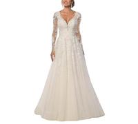 SEVENYXX Abito da Sposa delle Donne, Abito da Sposa, Pizzo Puro, Abito da Sposa a Maniche Lunghe, Abito da Sposa della Principessa, Avorio, 44