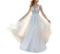SEVENYXX Banchetto da Sposa, Abito da Sposa, Pizzo delle Donne, Garza Sottile, Abito da Sposa, Abito alla Moda, Abito Formale, Avorio, 44