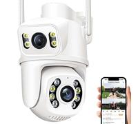 SEVEQIS Telecamera di sicurezza, Telecamera Di Sicurezza 4K 8MP Telecamere Sorveglianza Esterna Senza Fili IP Con Rilevamento Automatico Del Doppio Obiettivo For La Casa(8MP Cam No Card)