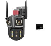 SEVEQIS Telecamera di sicurezza, Telecamera IP 6K HD PTZ con zoom 10X esterno a quattro obiettivi Tre doppio schermo 5K 12MP 16MP Video sorveglianza tracciamento automatico(6K Add 128G Card)