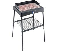 SEVERIN PG 8566 Barbecue elettrico 2200W in acciaio inox con stand con mensola, Grill elettrico temperatura regolabile fino a 250 °C, Griglia da tavolo per interni ed esterni, Nero