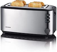 SEVERIN AT 2509 Tostapane 4 fette Maxi 1400W con griglia, tasto scongelamento e regolazione doratura, Tostafette 4 fette, Tostapane in acciaio inossidabile, Nero/argento opaco