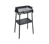 Severin Barbecue elettrico con supporto, temperatura regolabile 35-200 gradi Celsius, riscaldamento rapido, 38 x 22 cm, griglia da tavolo con vassoio di raccolta, griglia in acciaio inox, griglia da