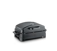 Severin Barbecue Elettrico, Grill da Tavolo con Coperchio, Ceramica, 2300W | Con coperchio e termometro, max 230°C, piastra liscia e rigata 45x30 cm, ceramica senza PFAS, nero opaco, mod. 8597