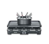 SEVERIN Combinazione fonduta/raclette per 8 persone, griglia 2 in 1, rivestimento antiaderente, include 8 padelle, raschietti e forchette per fonduta, lavabile in lavastoviglie, RG 2347
