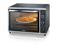 SEVERIN TO 2058 Forno Elettrico 42 L da 1800W, Forno Elettrico Ventilato con pietra refrattaria per pizza, luce interna, girarrosto, teglia, leccarda, da 60 a 230°, nero/argento