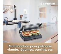 SEVERIN KG2394 Grill multifunzione compatto: carne - panini - verdure - piatti antiaderenti 23x14-5 cm - raccogli grassi