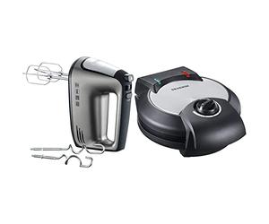 SEVERIN Sbattitore manuale con cavo a spirale, ca. 400 W, HM 3832, argento/nero, 28,5 & 2103 macchina per waffel, in acciaio inox satinato, 1200 W, inossidabile, grigio e nero
