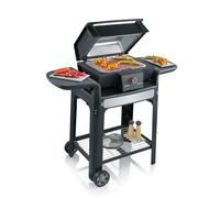 SEVERIN SEVO GTS Barbecue elettrico con coperchio e base per interni ed esterni, Griglia elettrica con avvio rapido fino a 500 °C, Grill elettrico 3000W, acciaio inox/nero, PG 8107