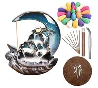 Severnier Bruciatore incenso a riflusso, Porta incenso cascata, con 50 pezzi coni di incenso a riflusso + 30 bastoncini d'incenso, Fontana di fumo per la decorazione domestica (Verde)