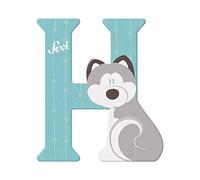 Sevi 83008 - Lettere in legno a forma di animale, H Husky, ca. 10 cm, lettere porta per cameretta dei bambini, giocattolo educativo ABC in legno, giocattolo educativo per bambini dai 3 anni in su