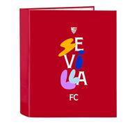 SEVILLA FC - Cartella a 4 anelli, ideale per bambini di diverse età, comoda e versatile, qualità e resistenza, 27 x 6 x 33 cm, colore rosso, rosso, Estándar, Casual