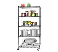 Seville Classics Scaffalatura Ultra Resistente con 5 Ripiani e Rotelle Girevoli, 91, 4 x 45, 7 x 182, 8 cm, Nero