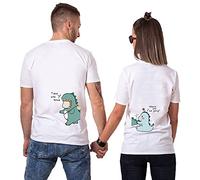 Sevpuikl Coppia di T-Shirt Set per Uomo e Donna Couple T-Shirt Dinosauro Coppia Magliette San Valentino Cartoni Animati Nero Bianca Grigio 1PC