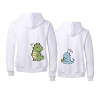 Sevpuikl Dinosauro Felpa Coppia Lui e Lei Mr Mrs Maglione con Cappuccio per Coppie Cappuccio Hoodie King Queen Partner Pullover con Tasche 1 Pezzo(Bianca-Women,L)
