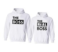 Sevpuikl Felpa con Cappuccio Coppia Felpa con Cappuccio Coppia The Boss The Real Boss Felpa con Cappuccio Coppia Partner Pullover con Tasche Manica Lunga Donna Nero Bianco Grigio 1PC(Men-Bianco,S)