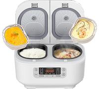 SEVSO Cuociriso Elettrico Professionale, Cuociriso Multifunzione Integrato Interno Domestico, 1,5L+1,5L, Appuntamento 12H, Controllo Preciso della Temperatura A Doppio Senso,Bianca