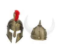 SEWACC 2 Pezzi Cappelli Vichinghi e Elmi Romani da Adulto, Casco Leggero Corna e Elmo Dorato Spartano, Accessori per Costume Carnevale e Feste a Tema Cosplay