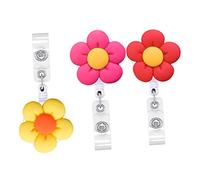 SEWACC 3 pezzi Portabadge Retrattile con Design Fiore Colorato per Infermieri e Medici Clip per Tesserini Leggeri e Pratici per Ufficio e Scuola Giallo