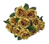 SEWACC Bouquet di Rose D’Oro Artificiali 10 Teste Fiori Decorativi Dorati per Centrotavola e Composizioni Floreali per Matrimoni Feste e Decorazioni Casa Ufficio