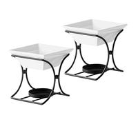 SEWACC Set 2 Pentole per Fonduta in Ceramica Scaldaburro a Lumini da Tè Tazze Quadrate per Formaggio Cioccolato e Burro Resistente alle Alte Temperature Compatto per Picnic e