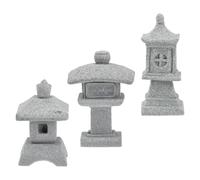 SEWACC Set da 3 Statuette Padiglione in Arenaria Resistente per Decorazione Giardino e Micro Paesaggio, Ornamentali per Vasi di Fiori e Arredamento Casa, Dettagli Artigianali