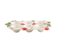 SEWACC Vassoio per uova in ceramica a 6 fori - Contenitore per uova in ceramica sotto smalto per frigorifero - Vassoio per condimenti multi-slot e impilabile per esposizione e conservazione