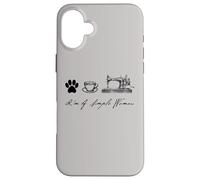 Sewer Sewing Quilter i'm a simple woman Dog Coffee Sewing Custodia per iPhone 16 Plus