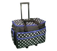 Sewing Online Borsa trolley grande per macchina da cucire su ruote, nera con pois bianchi e rifiniture blu | 53 x 41 x 29 cm | Custodia per macchina da cucire e la maggior parte delle altre macchine