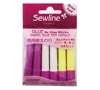 Sewline FAB50062 - Ricarica per colla per tessuti, solubile ad acqua, 6 pezzi: 2 blu, 2 gialli, 2 rosa