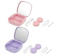 SEWOART 2Sets Case Portable Travel Storage Box With Mirror For Cute Heart Shaped Design And