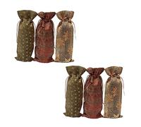 SEWOART 6 Pezzi Sacchetti Per Bottiglie Di Vino Stampa Oro Copribottiglie Natalizio Decorazioni Feste