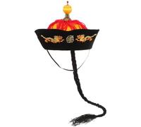 SEWOART Cappello Imperatore Cinese con Treccia, Stile Qing per Cosplay | Cartone e Feltro, Leggero e Resistente, per Carnevali e Feste, Accessorio Portatile Adulto