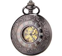 SEWOR Classic Skeleton Movement Scala luminosa automatica con orologio meccanico da tasca (Nero)