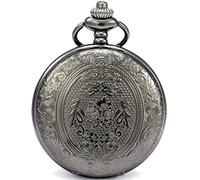 SEWOR classico intagliato Shell quadrante orologio da tasca con movimento al quarzo giapponese moda doppia catena (Nero)