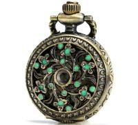 Sewor, delicato orologio da tasca al quarzo con fiore verde e cassa in bronzo