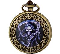 SEWOR- Orologio da tasca con movimento al quarzo giapponese, con doppia catena (metallo e pelle)