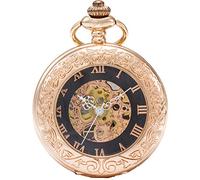 SEWOR vintage lente d' ingrandimento scheletro orologio da tasca meccanico mano vento orologio da tasca include marca del box (Oro rosa)