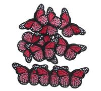 Sewroro 10 pezzi Toppe Farfalla da Cucire Stirare Appliqué Ricamati Resistenti in Tessuto Rosso Decorazioni Vintage per Giacche e Cappelli Riparazione Te