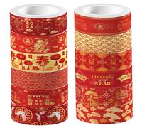 Sewroro 12 Nastro Washi Trasparente Decorativo per Scrapbook e Diario Motivi Capodanno Facile da Tagliare e Adesivo Senza Residui Versatile per Regali e Progetti Fai da Te