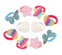 Sewroro 5 Paia Elastici per Chioma Glitterati a Forma di Cuore e Stella Elastici per Chioma da Bambina Colori Vivaci Flessibili Medi e Spessi Accessori per Feste e Uso Quotidiano