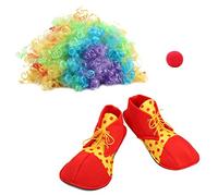 Sewroro Clown Parrucca Set Red Clown Naso Clown Scarpe da Clown Halloween Costume da Clown per uomini e donne Parrucche Fancy Funny (colore casuale delle scarpe)
