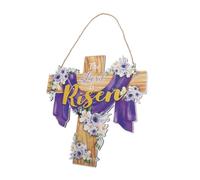 Sewroro Decorazione Pasquale Croce Legno con Fiori Insegna da Porta Leggera e Resistente Appendibile con Corda per Pareti e Ingressi Decorazione Primaverile Robustamente Realizzata