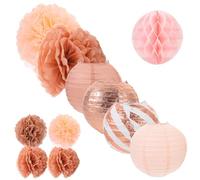 Sewroro Set Decorazioni per Feste Compleanno Lanterne di Carta Rosa Oro Pompon e Palline Nido D’Ape Sospese Accessori da Appendere per Matrimoni e Addio al Nubilato Sfondo Fotografico