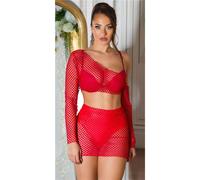 Sexy 2-tlg Donna Rete Gogo-Set Top+Gonna Clubwear Rosso 34/36/38 #GW1390