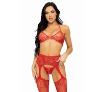 Sexy 3-tlg Leg Avenue Donna Lingerie con Strass Rosso 34/36/38 #GW1262