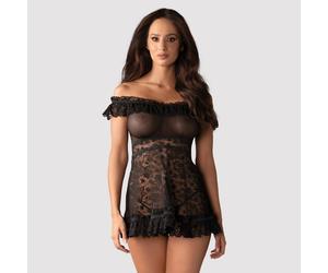 Sexy abitino + perizoma hot Obsessive flores babydoll e thong nero