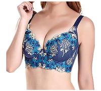 Sexy Adjustable Push Up Bra with Embroidery for Women, Gray, 10(Blue,6)