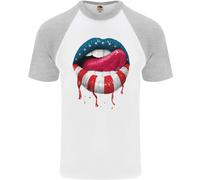 Sexy Bandiera USA Labbra America Luglio 4th DA UOMO S/S Baseball T-Shirt